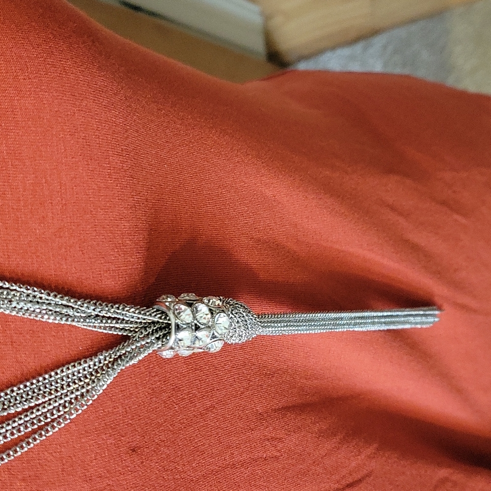 Long jeweled silver necklace